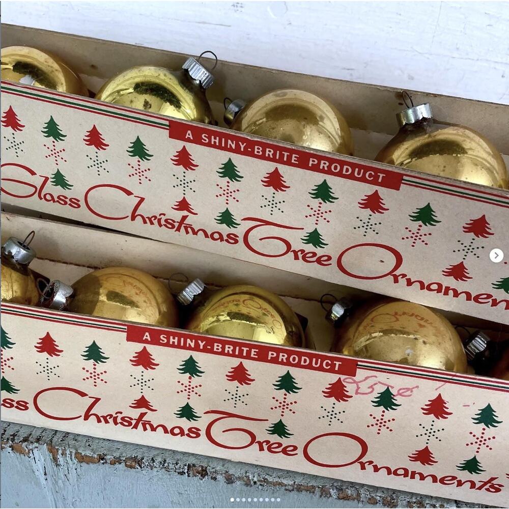 ONE RANDOM BOX Vintage Shiny Brite Fanci Pak Carton Glass Ornament Box Gold Ball